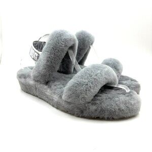 UGG Australia Oh Yeah Slide Slippers Sandals Size 11 Gray Sheepskin Furry Fuzzy